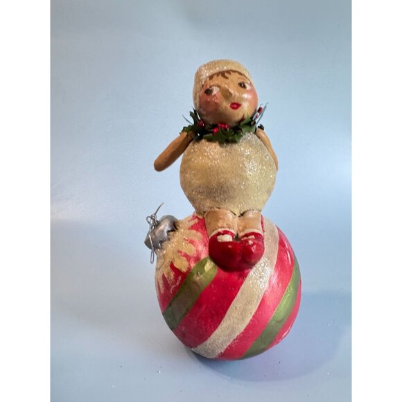 2004 Penny Mcallister Paper Mache Girl on Ornament Christmas Figurine Folk Art - Picture 2 of 8